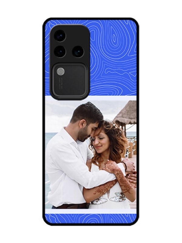 Custom Vivo V30 Pro 5G Custom Metal Phone Case - Curved Line Art With Blue And White Design