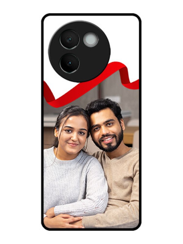 Custom Vivo V30e 5G Custom Metal Phone CaseRed Ribbon Frame Design