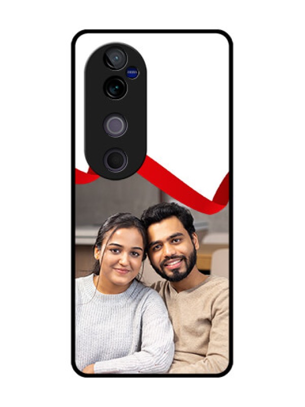 Custom Vivo V40 5G Custom Metal Phone CaseRed Ribbon Frame Design