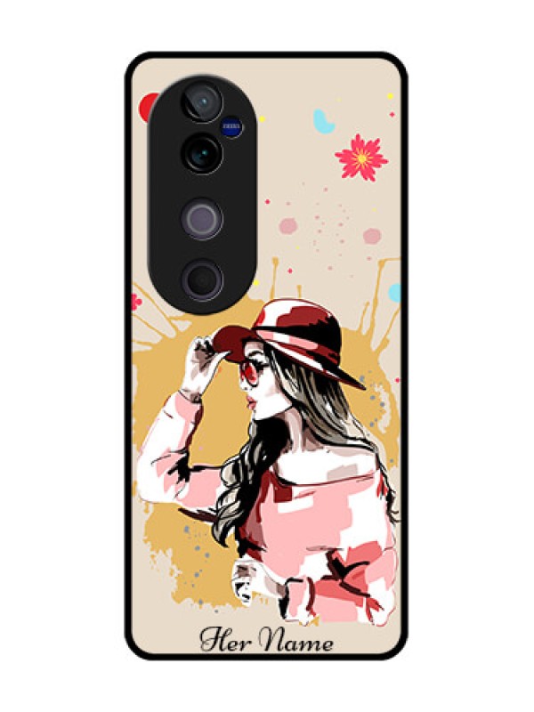 Custom Vivo V40 5G Custom Metal Phone CaseWomen With Pink Hat Design