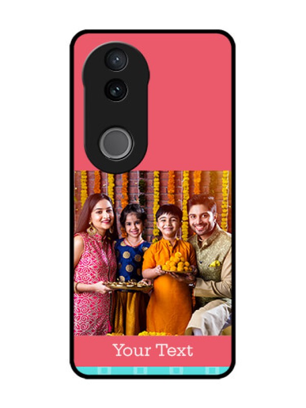 Custom Vivo V50 5G Custom Metal Phone Case - Peach and Blue Color Design