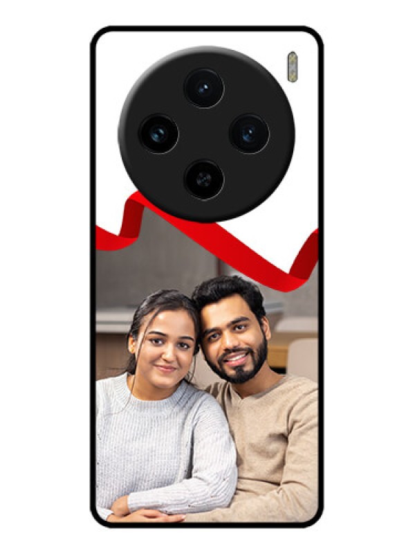 Custom Vivo X100 5G Custom Metal Phone CaseRed Ribbon Frame Design