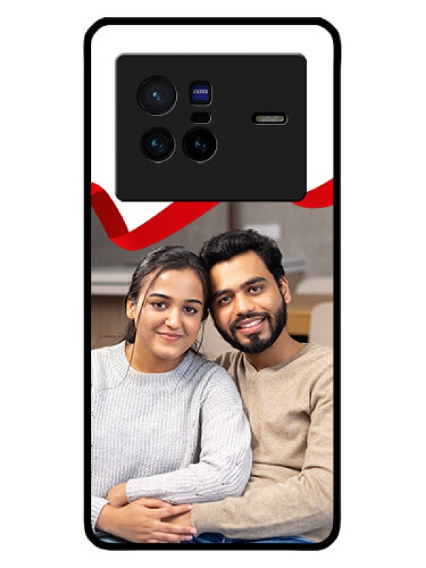 Custom Vivo X80 5G Custom Metal Phone CaseRed Ribbon Frame Design