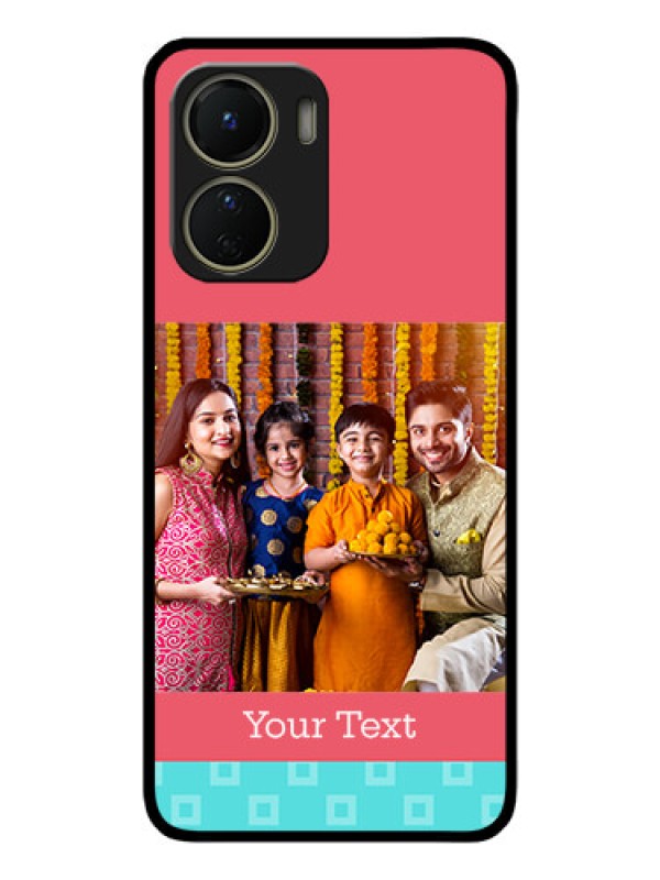 Custom Vivo Y16 Custom Metal Phone Case - Peach and Blue Color Design