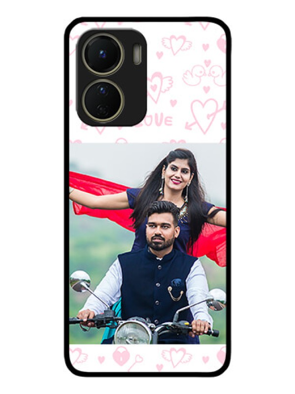 Custom Vivo Y16 Custom Metal Phone Case - Pink Flying Heart Design