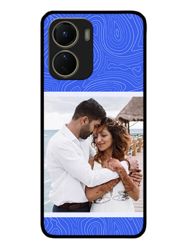 Custom Vivo Y16 Custom Metal Phone Case - Curved Line Art With Blue And White Design
