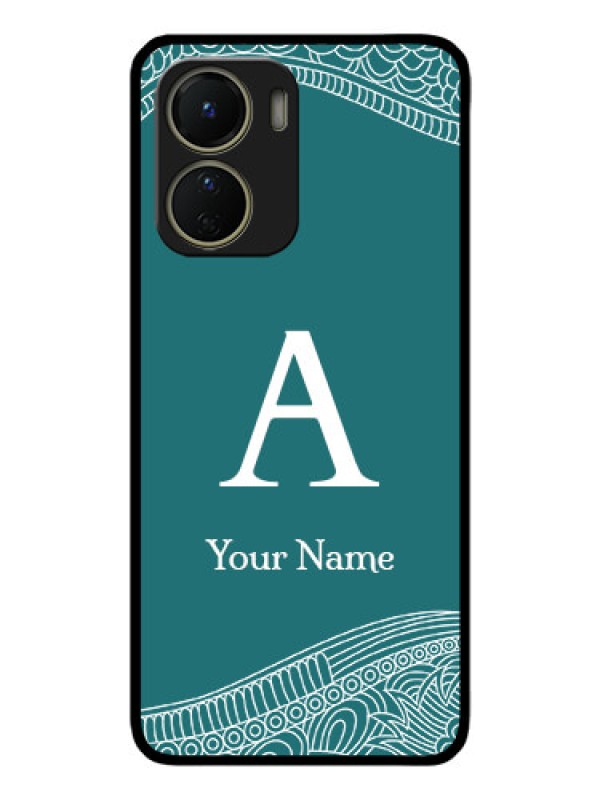 Custom Vivo Y16 Custom Metal Phone Case - Line Art Pattern With Custom Name Design