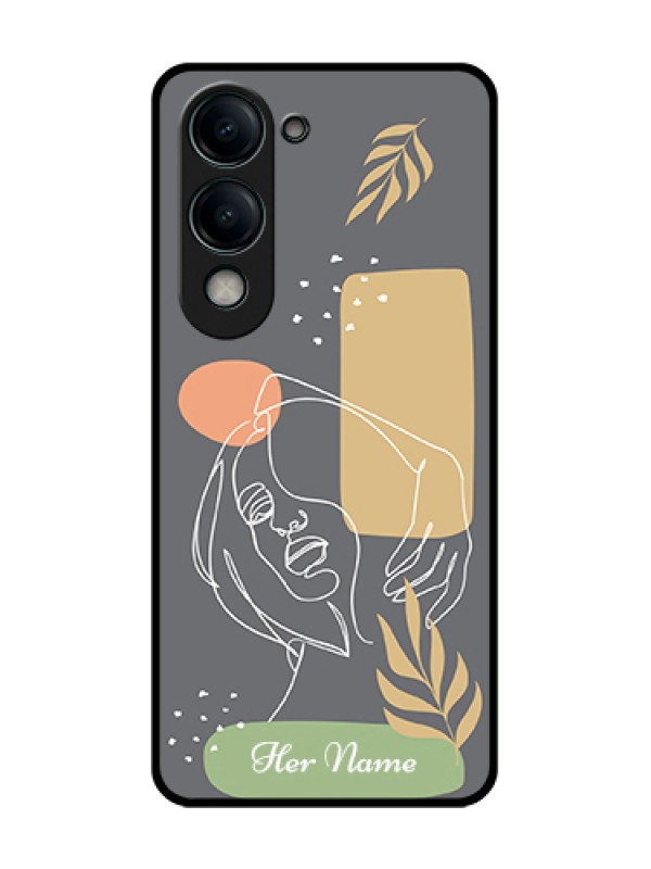 Custom Vivo Y19 5G Custom Metal Phone Case - Gazing Woman Line Art Design
