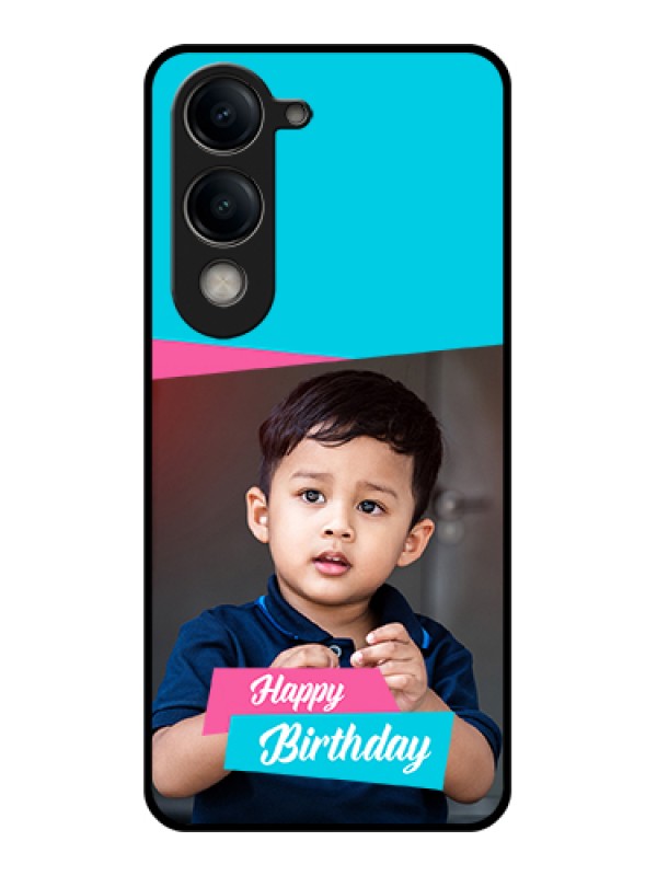 Custom Vivo Y19e Custom Metal Phone Case - Curved Line Art With Blue And White Design