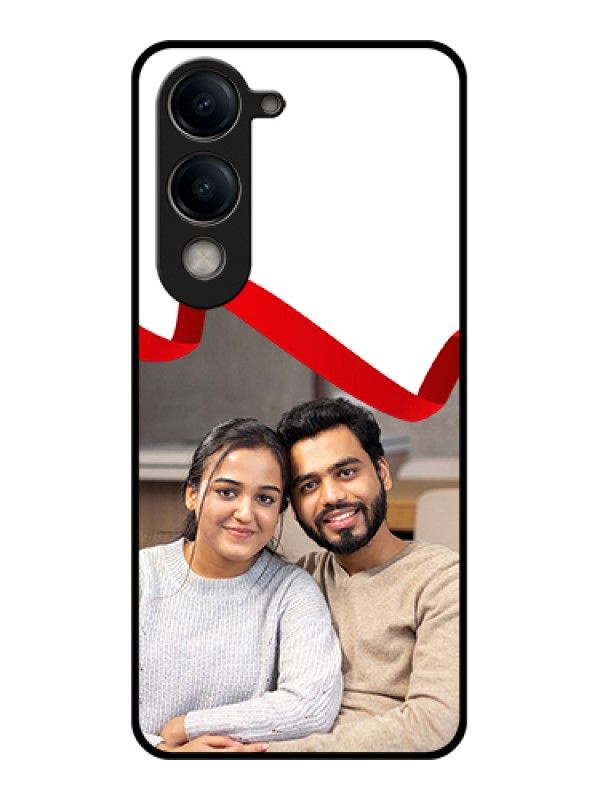 Custom Vivo Y19e Custom Metal Phone Case - Red Ribbon Frame Design