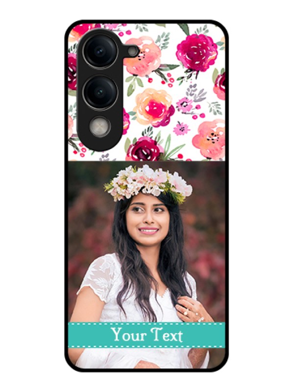 Custom Vivo Y19e Custom Metal Phone Case - Water Colors Floral Design