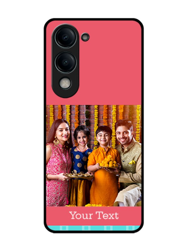 Custom Vivo Y19s Custom Metal Phone Case - Peach and Blue Color Design