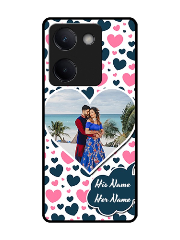Custom Vivo Y200 Pro 5G Custom Metal Phone Case - Pink & Blue Heart Design