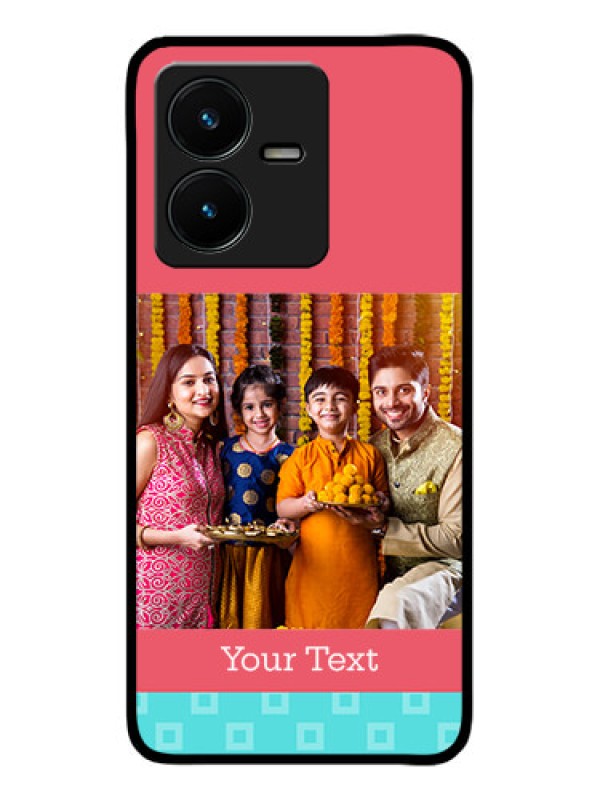 Custom Vivo Y22 Custom Metal Phone Case - Peach and Blue Color Design