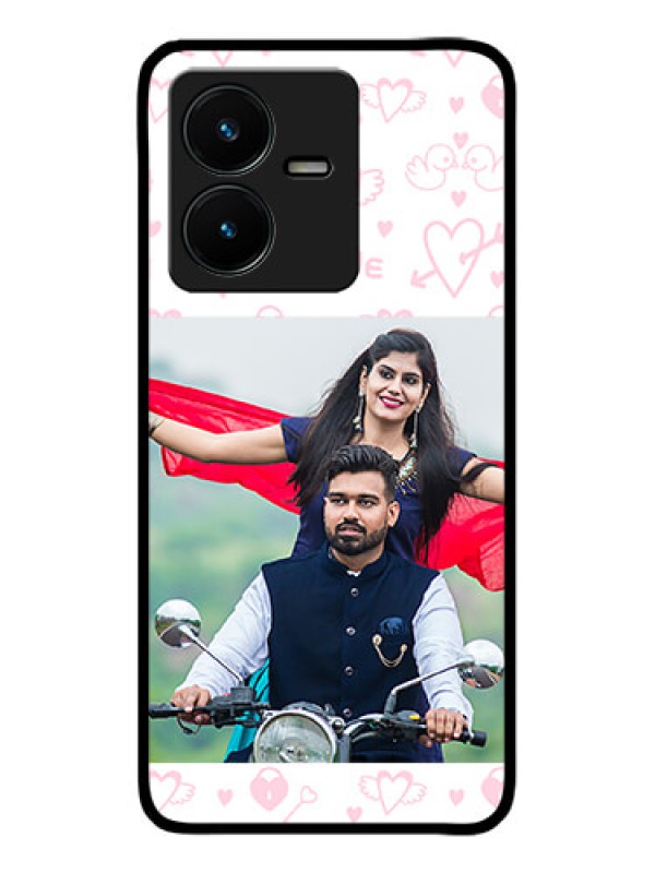 Custom Vivo Y22 Custom Metal Phone Case - Pink Flying Heart Design