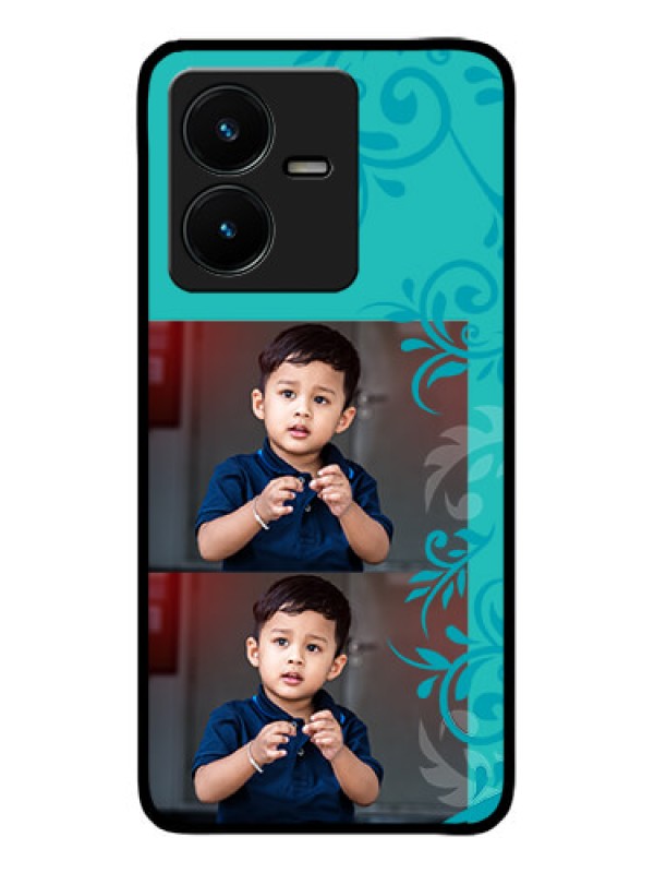 Custom Vivo Y22 Custom Metal Phone Case - With Photo And Green Floral Design