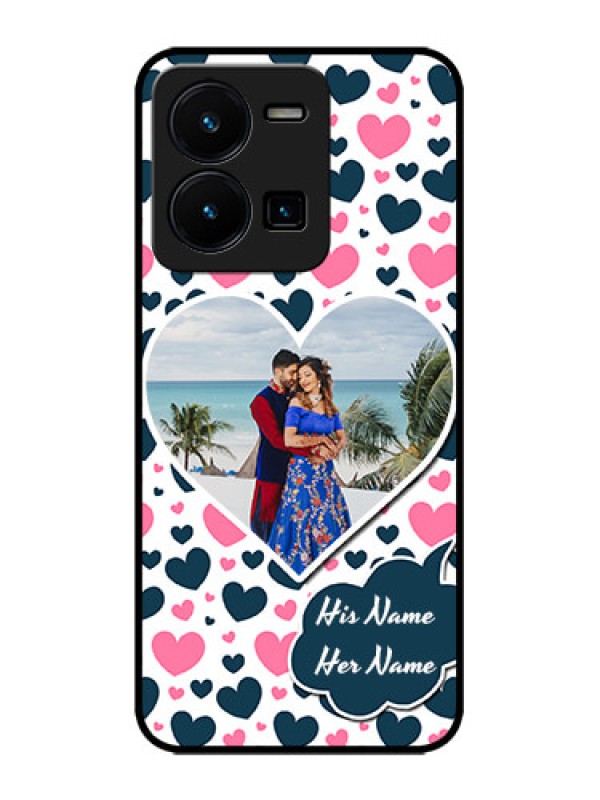 Custom Vivo Y35 Custom Metal Phone CasePink and Blue Heart Design