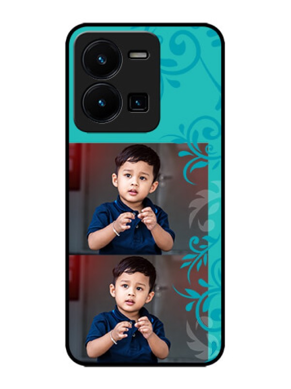 Custom Vivo Y35 Custom Metal Phone CaseWith Photo And Green Floral Design