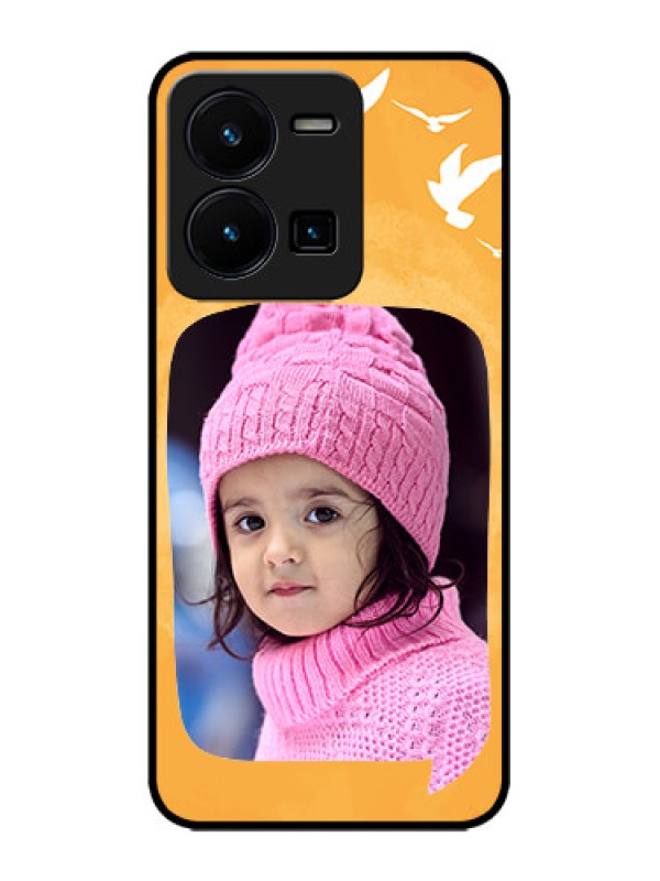 Custom Vivo Y35 Custom Metal Phone CaseWater Color Design With Bird Icons