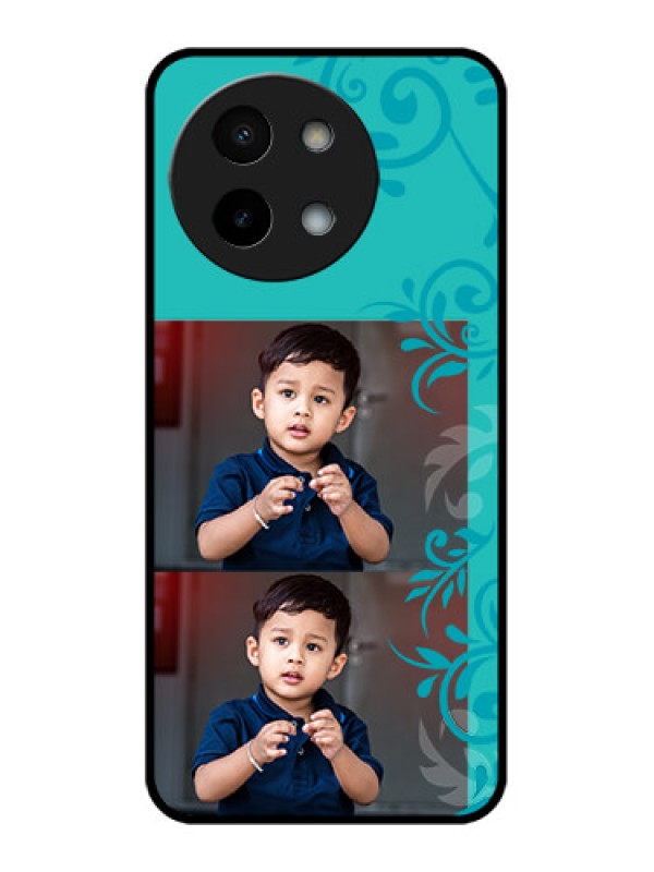 Custom Vivo Y58 5G Custom Metal Phone Case - With Photo And Green Floral Design