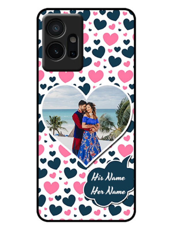 Custom Vivo Y75 5G Custom Metal Phone Case - Pink and Blue Heart Design