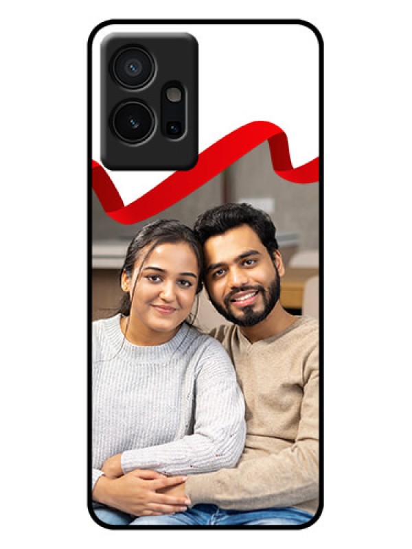 Custom Vivo Y75 5G Custom Metal Phone Case - Red Ribbon Frame Design