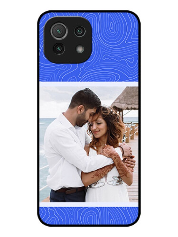 Custom Xiaomi Mi 11 Lite NE 5G Custom Metal Phone Case - Curved Line Art With Blue And White Design