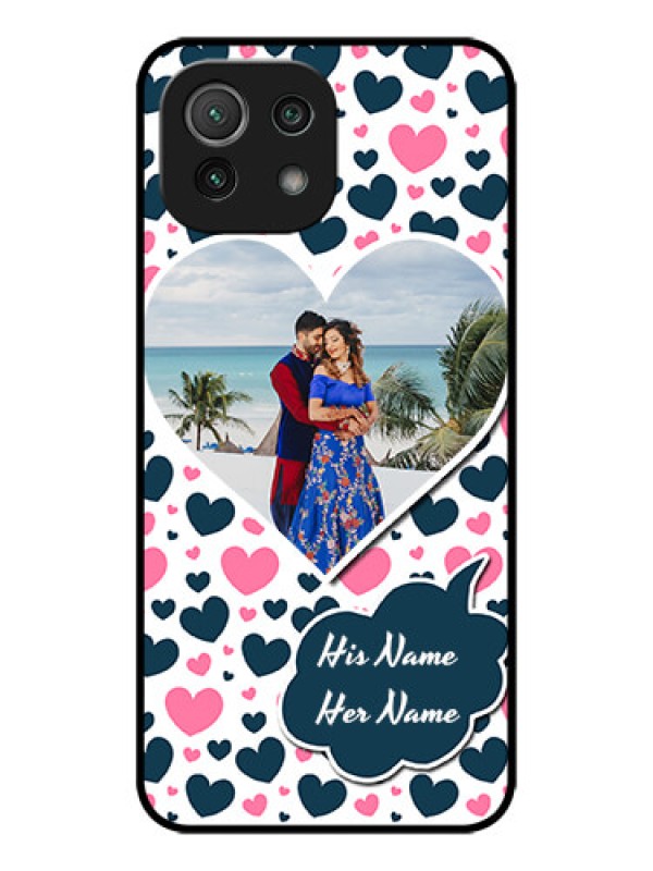 Custom Xiaomi Mi 11 Lite Custom Metal Phone CasePink and Blue Heart Design