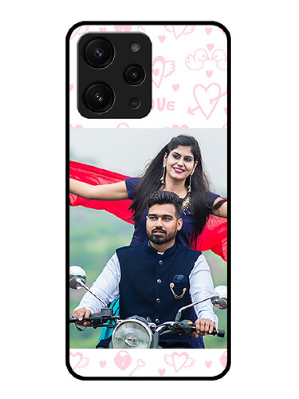 Custom Redmi 12 4G Custom Metal Phone CasePink Flying Heart Design