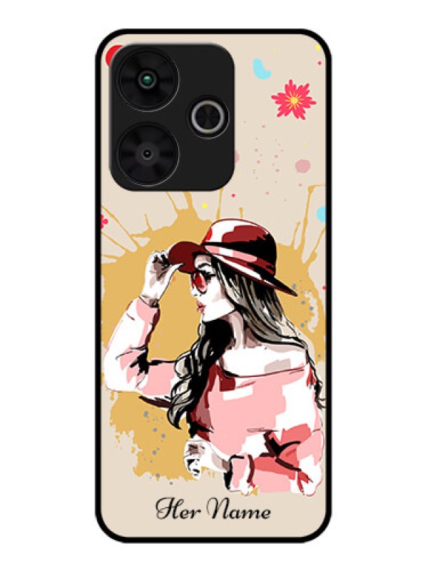 Custom Redmi 13 5G Custom Metal Phone Case - Women With Pink Hat Design