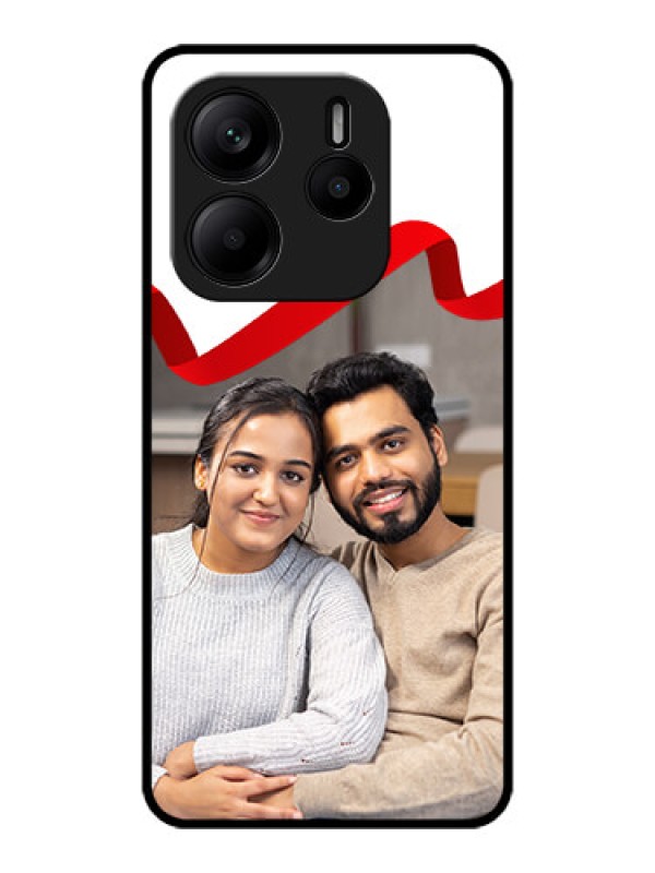 Custom Redmi Note 14 5G Custom Metal Phone CaseRed Ribbon Frame Design