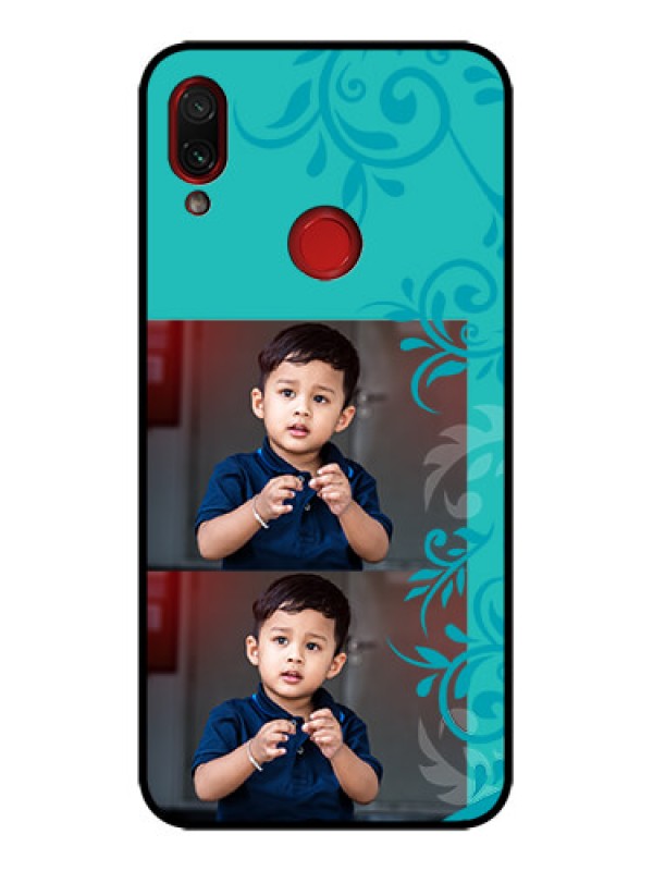 Custom Redmi Note 7 Custom Metal Phone Case - With Photo And Green Floral Design