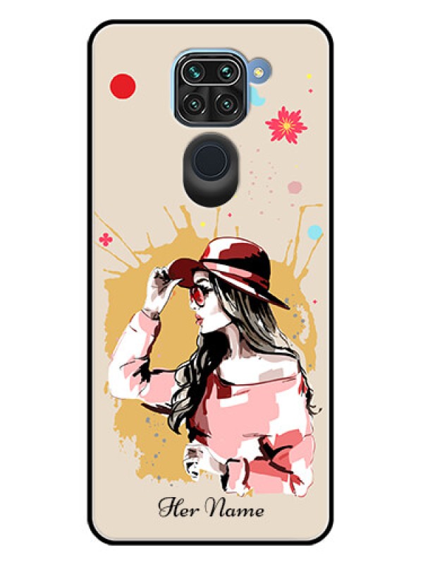 Custom Redmi Note 9 Custom Metal Phone CaseWomen With Pink Hat Design