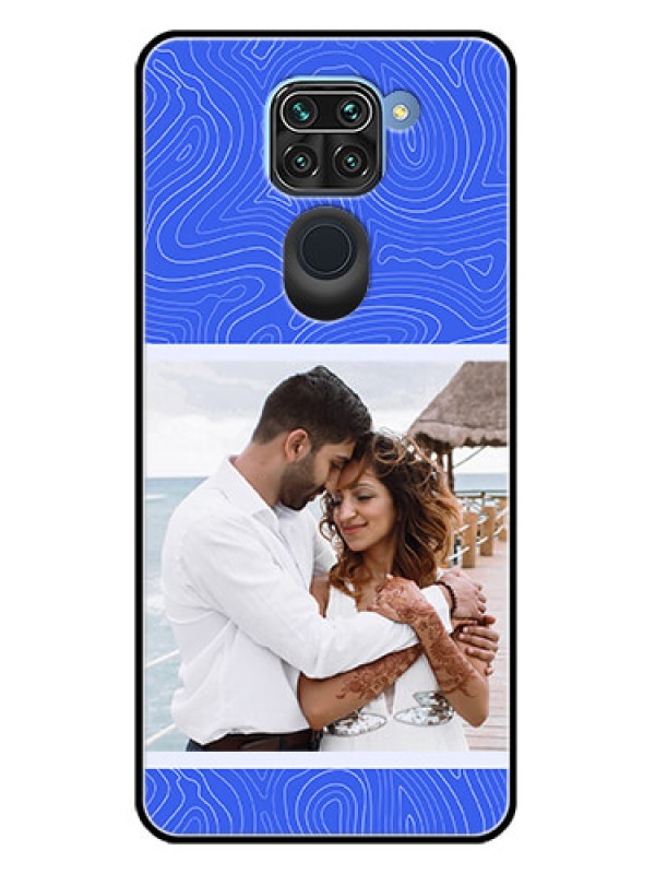 Custom Redmi Note 9 Custom Metal Phone CaseCurved Line Art With Blue And White Design