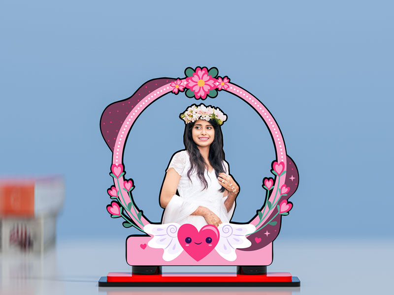 Custom Winged Heart with Flowers Miniature Photo Stand Design