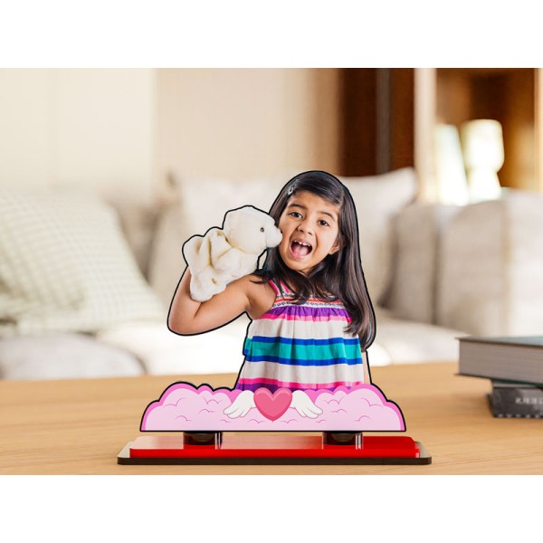 Cute Heart with Wings in The Sky Miniature Photo Stand Design