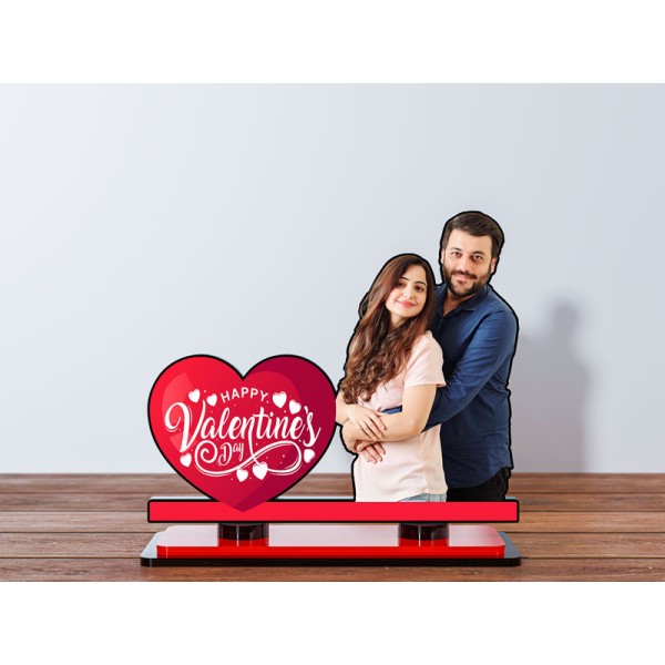 Happy Valentines Day with Hearts Miniature Photo Stand Design