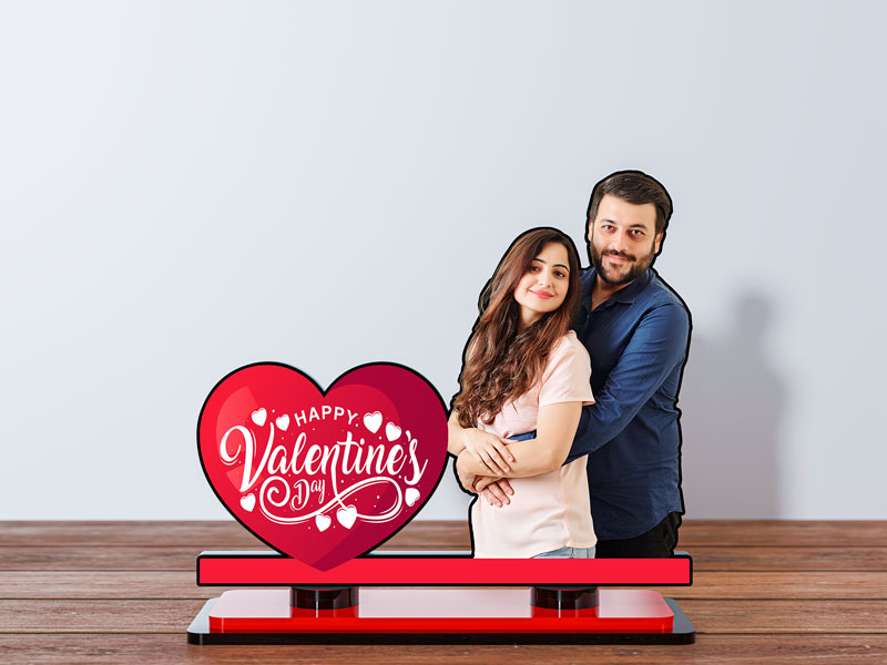 Custom Happy Valentines Day with Hearts Miniature Photo Stand Design