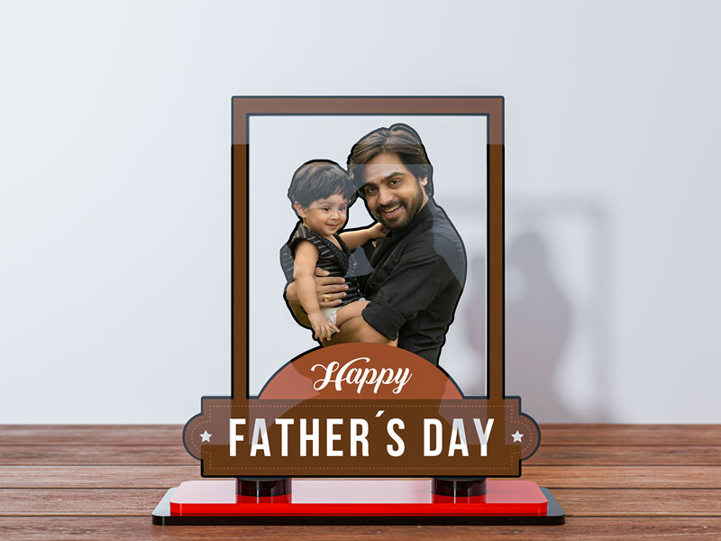 Custom Happy Fathers Day Bordered Miniature Photo Stand Design