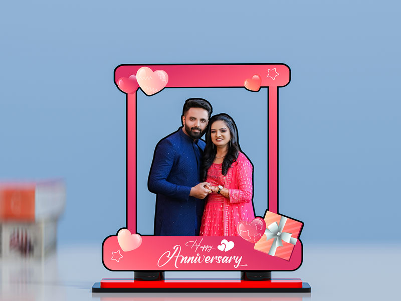 Custom Happy Anniversary with Hearts Miniature Photo Stand Design