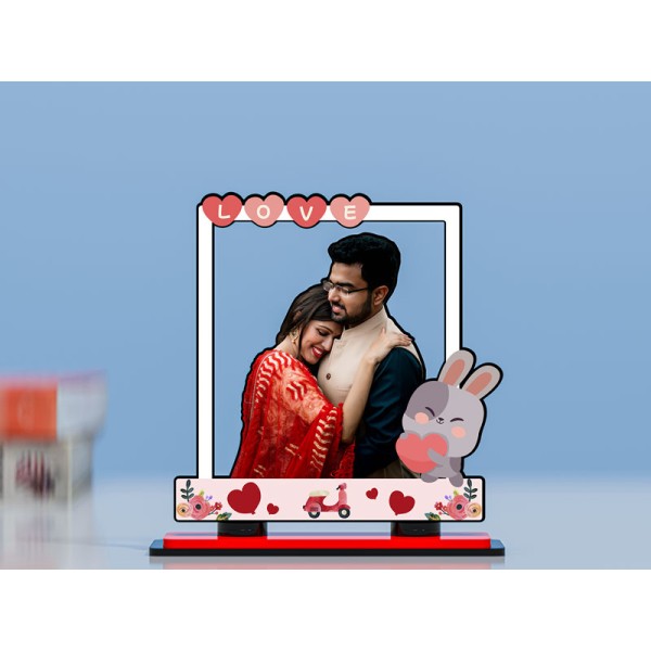 Cute Bunny with Hearts Miniature Photo Stand Design