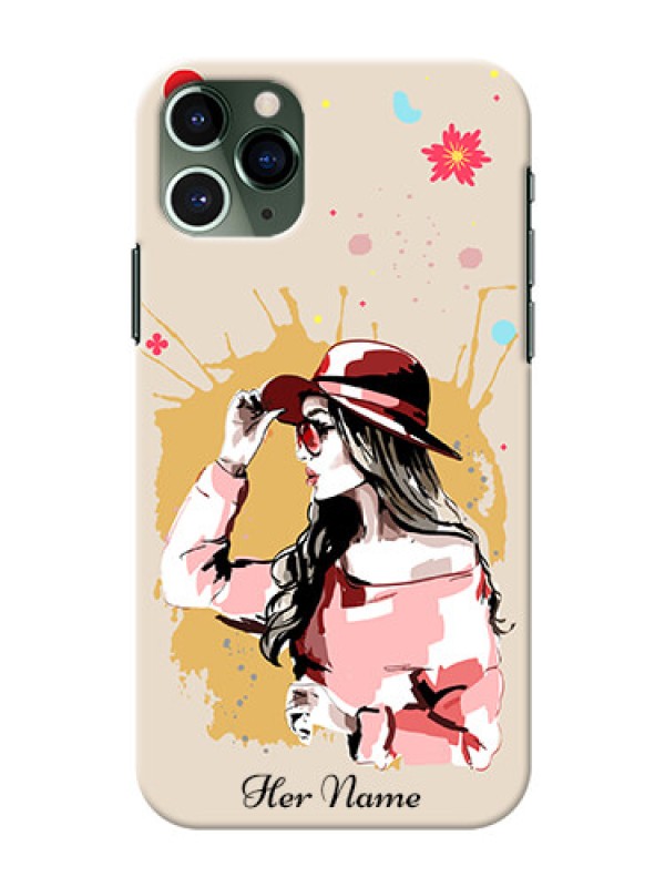 Custom iPhone 11 Pro Back Covers: Women with pink hat Design