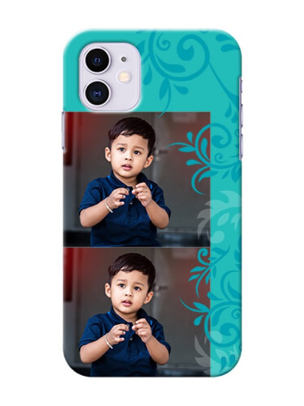 Custom Iphone 11 Mobile Cases with Photo and Green Floral Design 