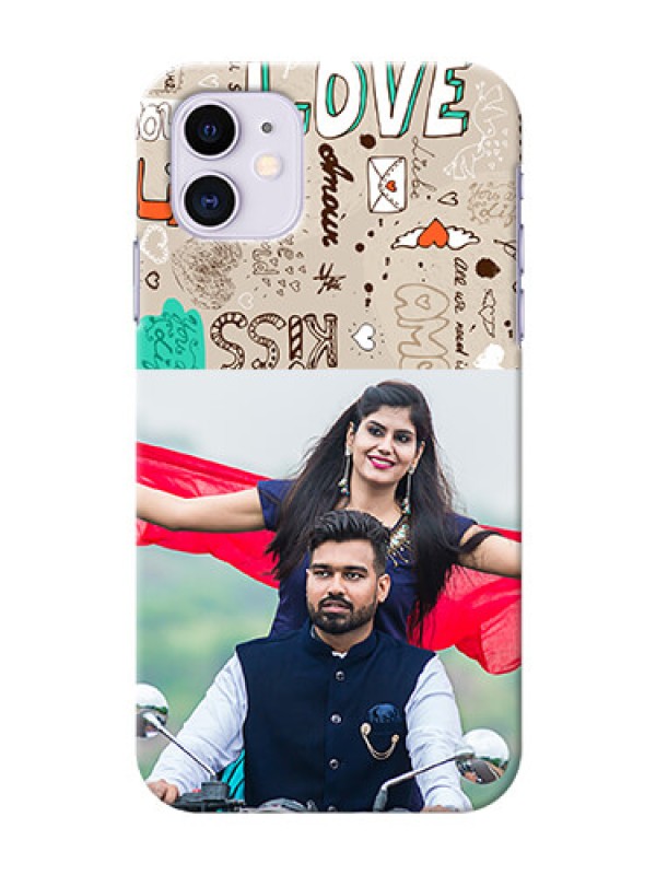 Custom Iphone 11 Personalised mobile covers: Love Doodle Pattern 