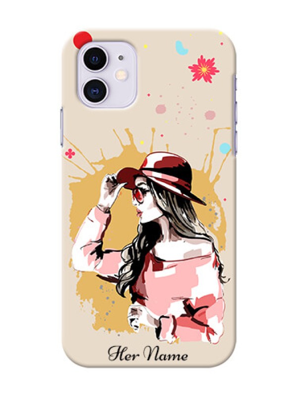 Custom iPhone 11 Back Covers: Women with pink hat Design