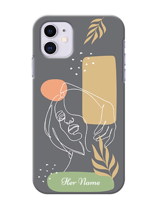 Custom iPhone 11 Phone Back Covers: Gazing Woman line art Design