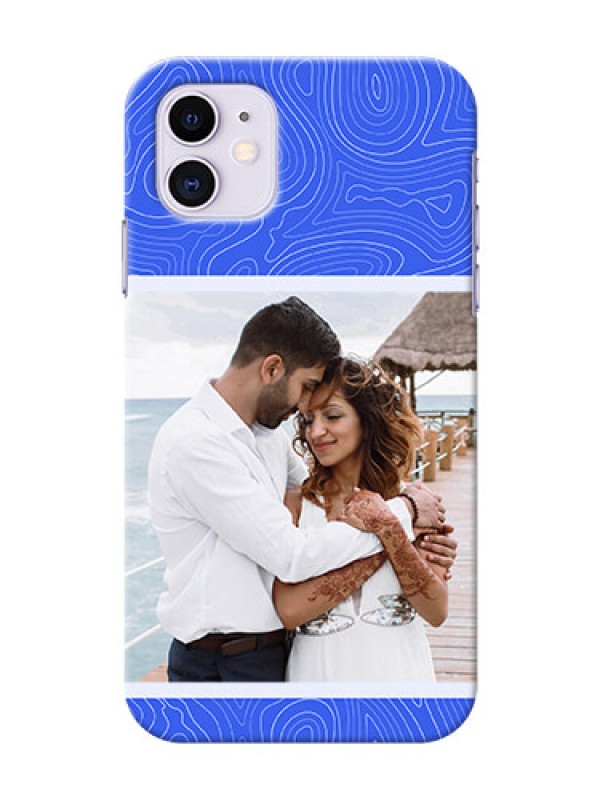 Custom iPhone 11 Mobile Back Covers: Curved line art with blue and white Design