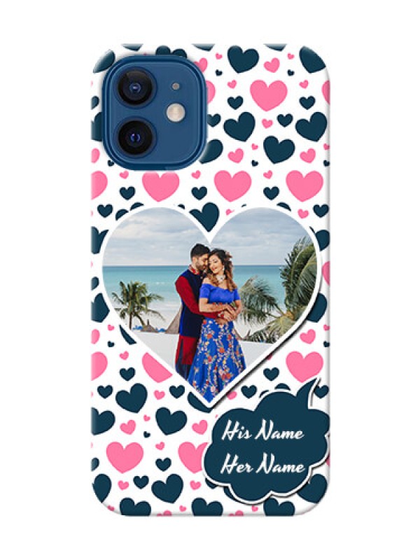 Custom iPhone 12 Mini Mobile Covers Online: Pink & Blue Heart Design