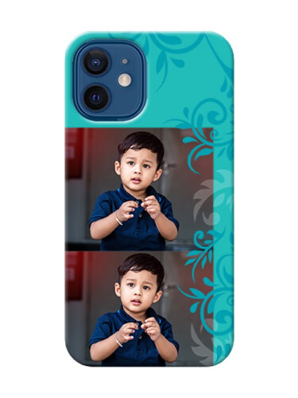 Custom iPhone 12 Mini Mobile Cases with Photo and Green Floral Design 