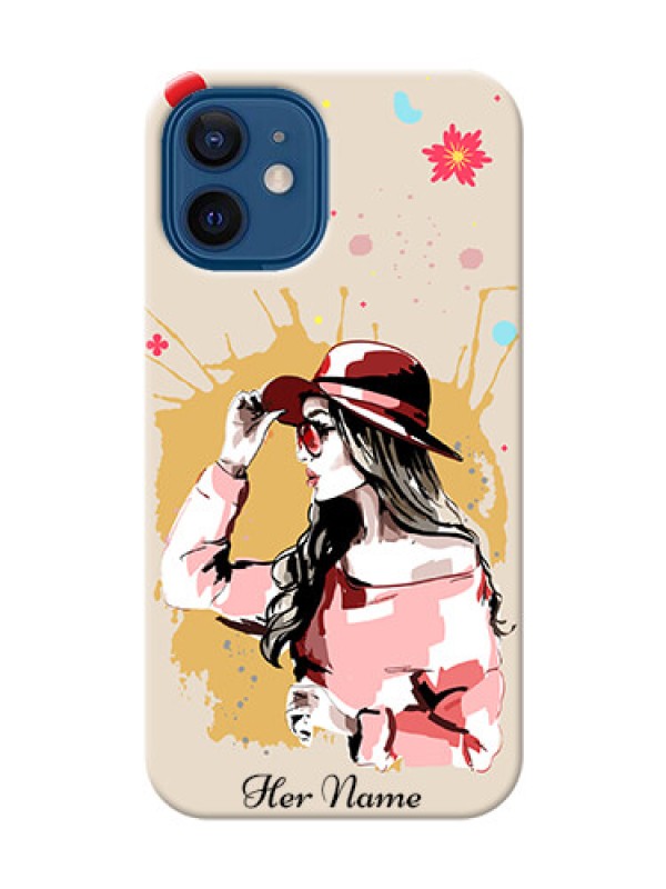 Custom iPhone 12 Mini Back Covers: Women with pink hat Design